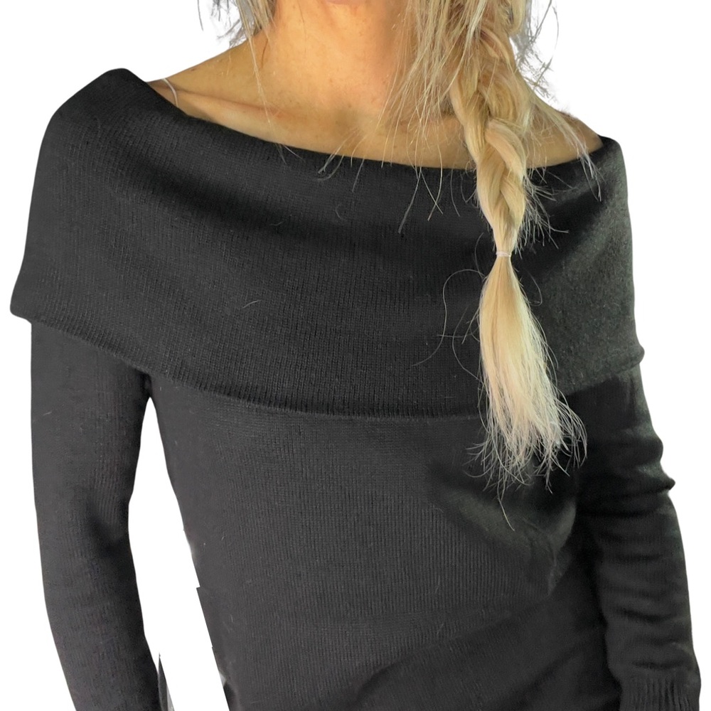 LOFT Off-Shoulder Foldover Black‎ Sweater - Picture 7 of 10